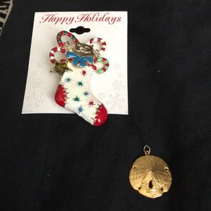 Christmas Pin and Gold Sand Dollar Pendant